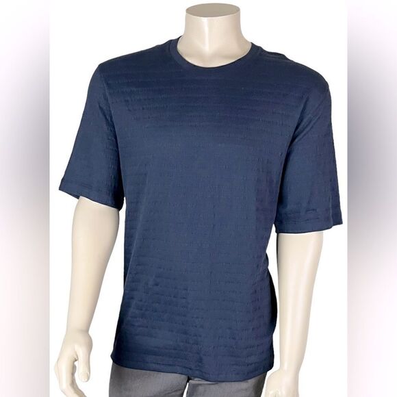 NWT Ted Baker Navy Textured Horizontal Striped S/S T-Shirt Sz 7 (US 3XL) - Picture 6 of 13